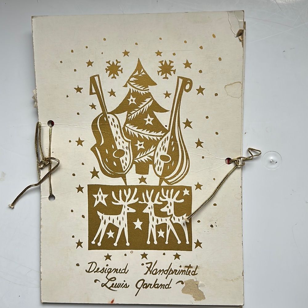 Vtg Mid Century Lewis Garland Christmas/Holiday themed cocktail napkins in folio